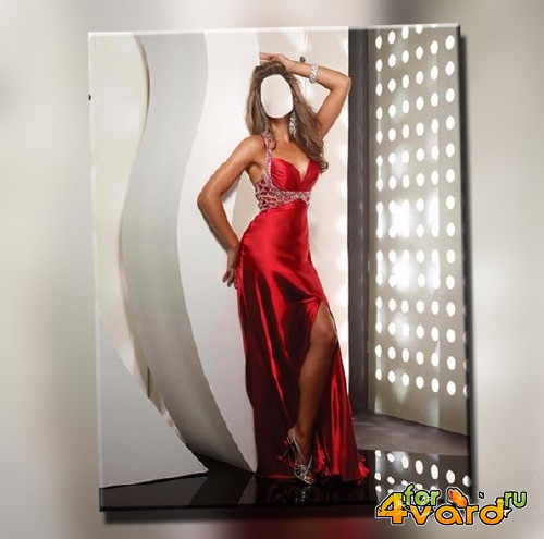  Photoshop шаблон - В красном платье 